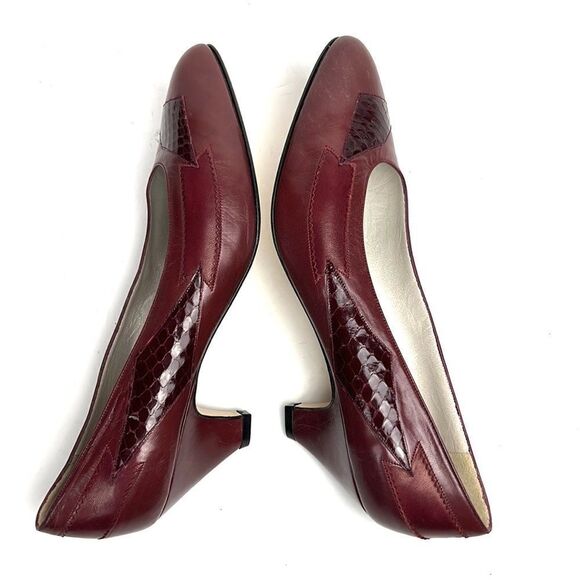 NWOB GALO Italy Classic Leather Burgundy Heels Pumps Shoes size 39 1/2 US 8,5 - Picture 6 of 15